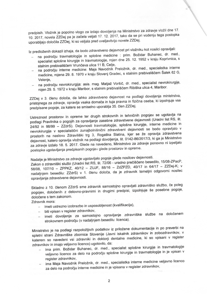 Specialist medical license – SWI-MEDICA Slovenia – page 2 of 4 – details of specialist medical services